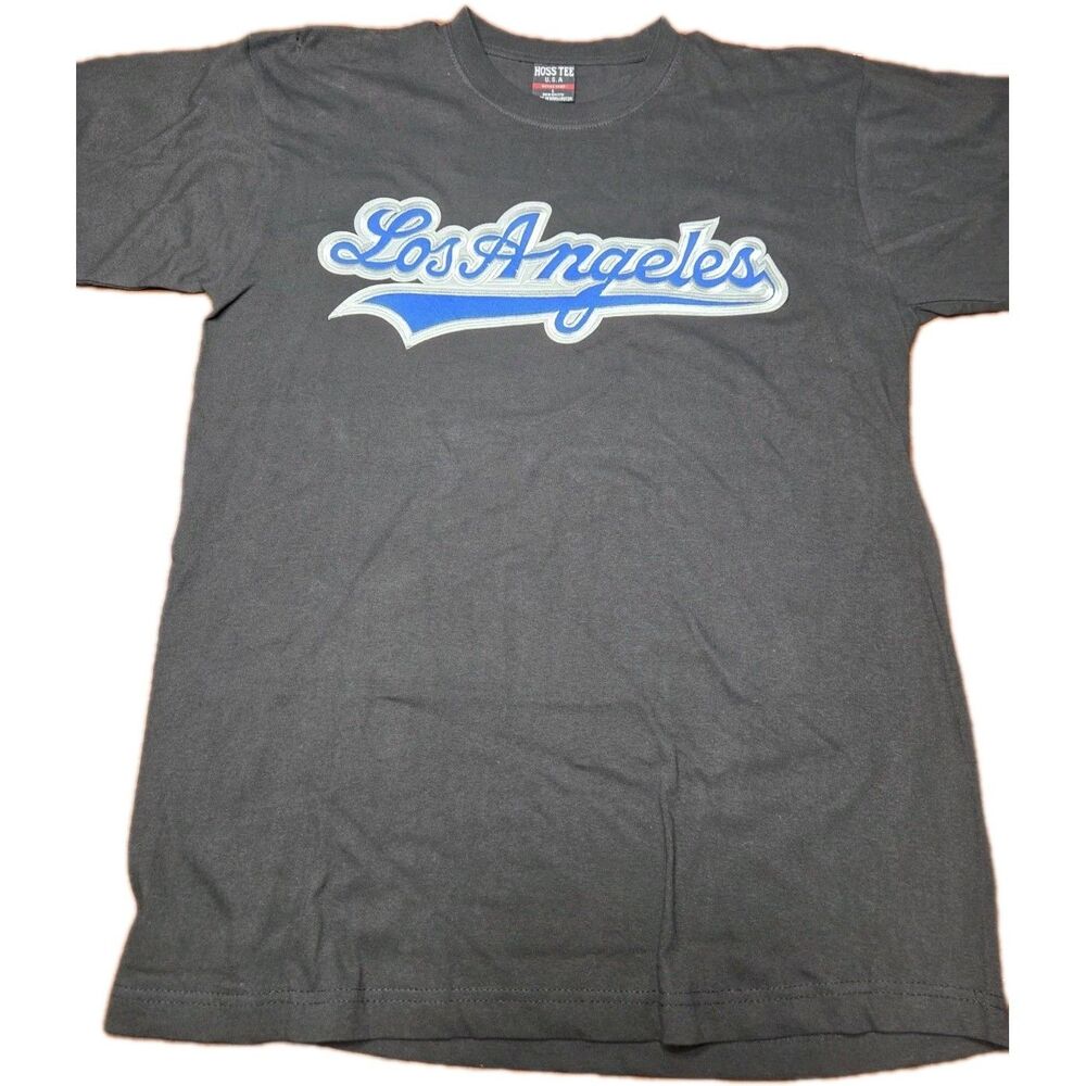 Hoss Tee Los Angeles Spellout Shirt Large L Black Blue Script Graphic LA
